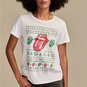 Lucky Brand The Rolling Stones Graphic T Shirt White Holiday Tongue LARGE NWT
